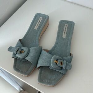 Denim sandals size 9 wooden bottom